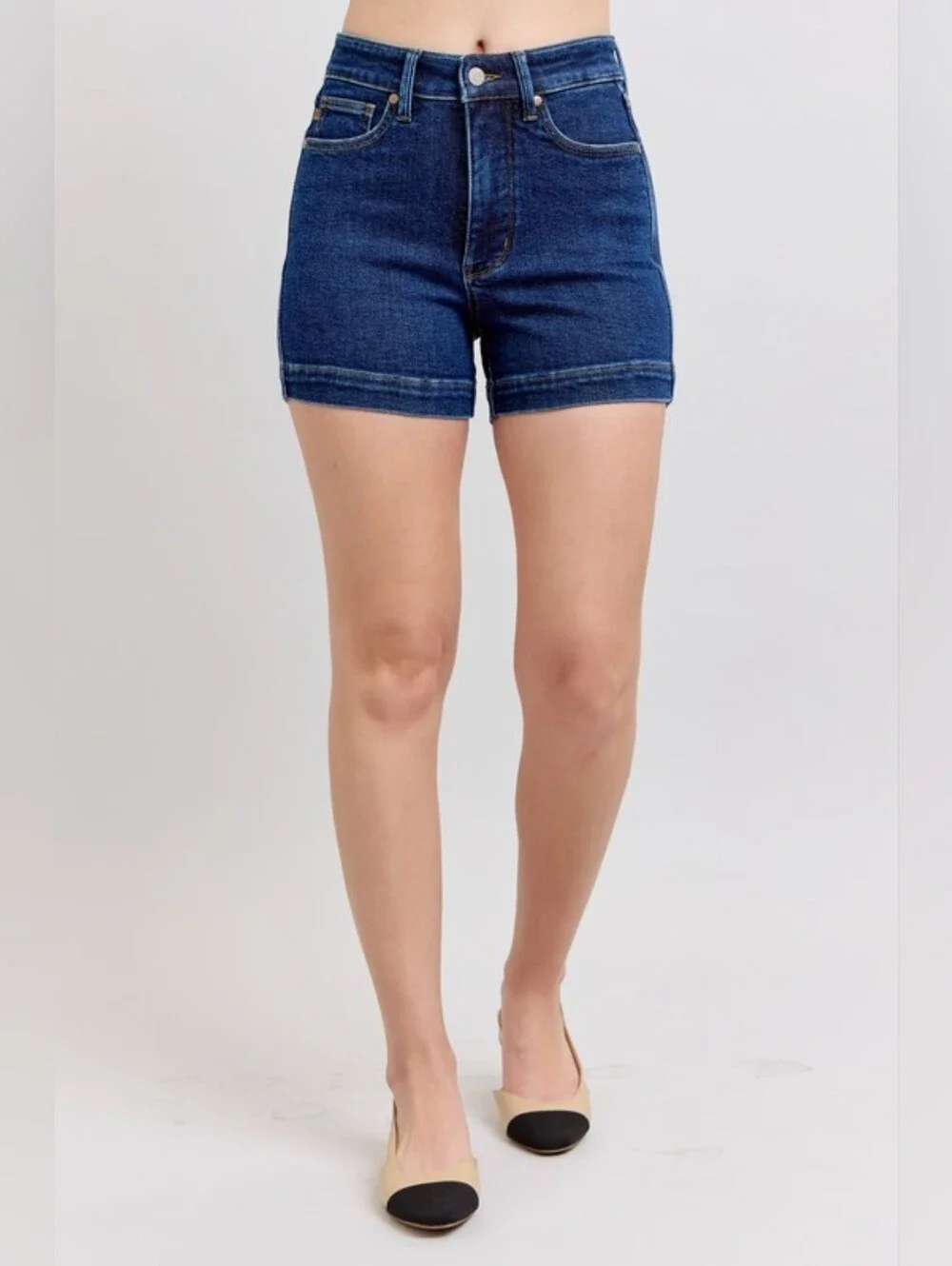Judy Blue HR Dark Wash Tummy Control Denim Shorts Envelope Pocket Various NEW